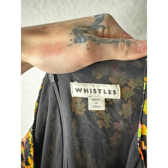 WHISTLES Ester Black Floral Daisy Print Keyhole Neck Mini Dress Fat and Flare - Picture 7 of 8